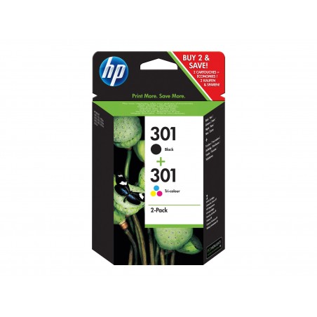 HP 301 - Pack de 2 - noire, couleurs (cyan, magenta, jaune) - original - cartouche d'encre HP 301 - Pack de 2 - noire, couleurs (cyan, magenta, jaune) - original - cartouche d'encre
